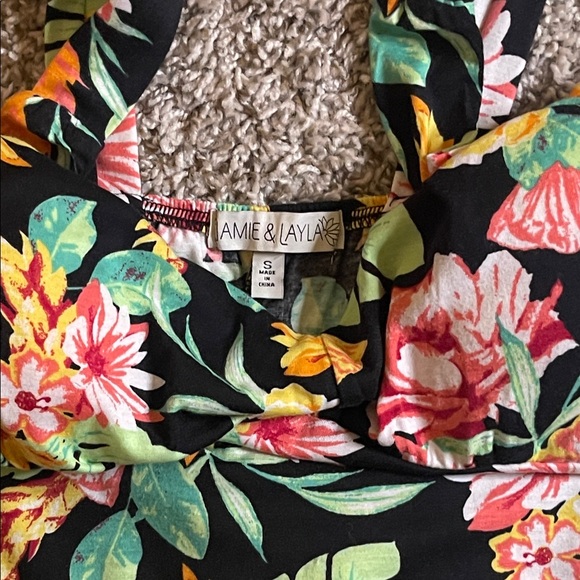 Tropical Floral Midi Dress - Black and Multicolor - Picture 7 of 12